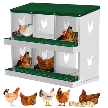 Garvee pondoir métallique pour poules à 6 compartiments, nichoir de ponte avec système de collecte des œufs par roulement, trous d’aération, vert, idéal pour poulailler et basse-cour