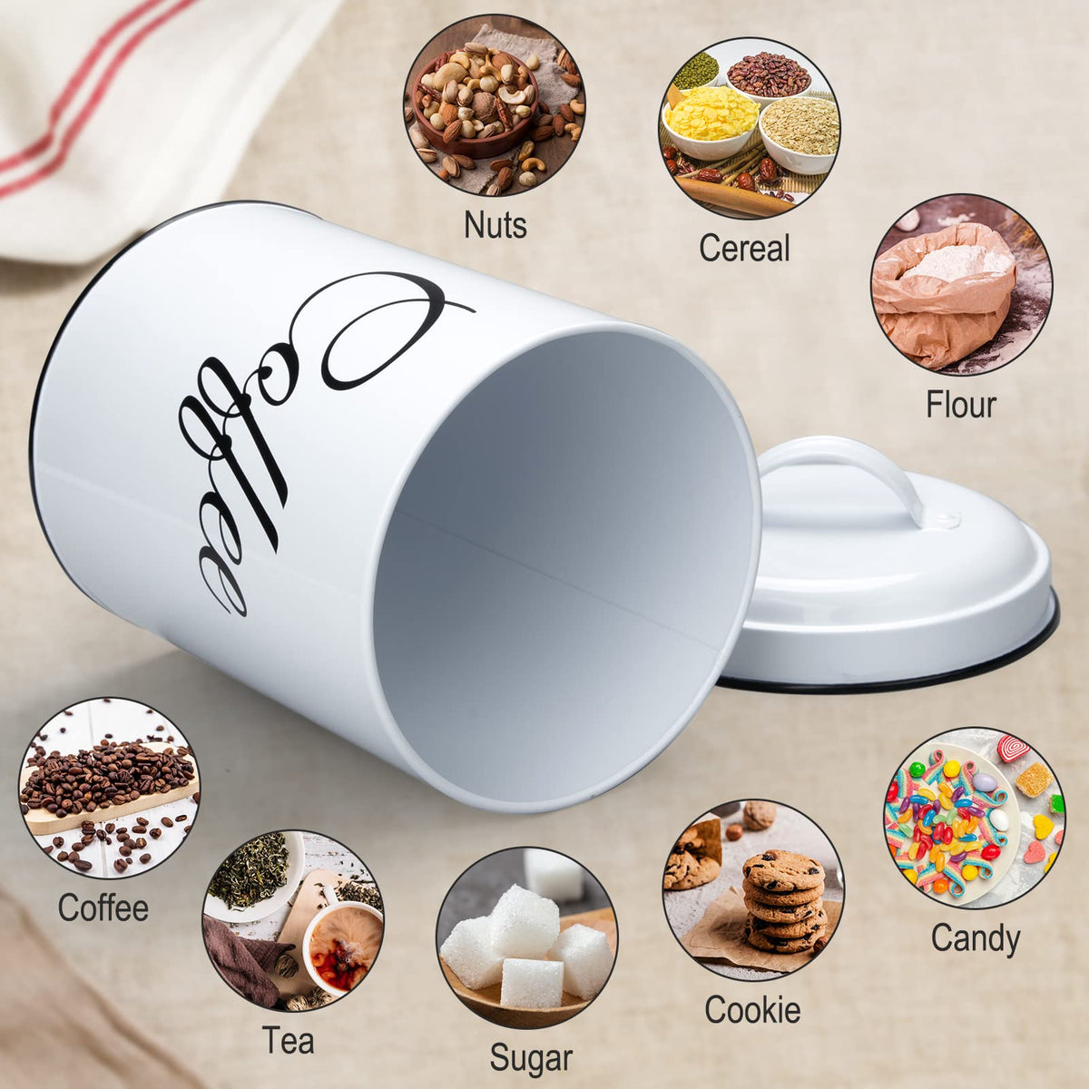 Garvee boîtes de rangement avec couvercles, lot de 3, boîtes métalliques blanches de 1,5 l, hermétiques et empilables, idéales pour le café, le thé et le sucre