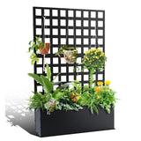 Garvee Bac à plantes en métal galvanisé noir 40 cm avec treillis, roulettes et lattes horizontales, pour balcon et terrasse - Noir