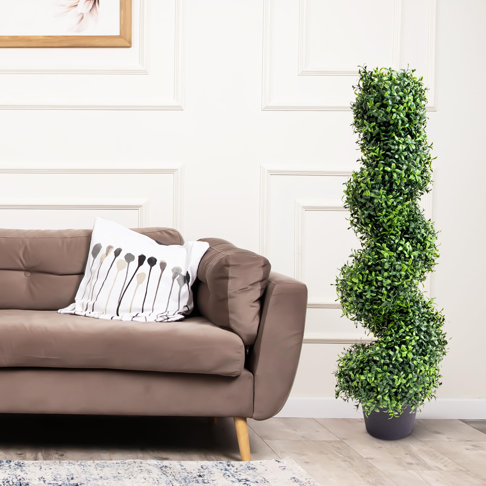 Garvee Lot de 2 buis artificiels en spirale de 89 cm, PE résistant aux UV, pots en plastique, entretien facile, pour jardin et porche