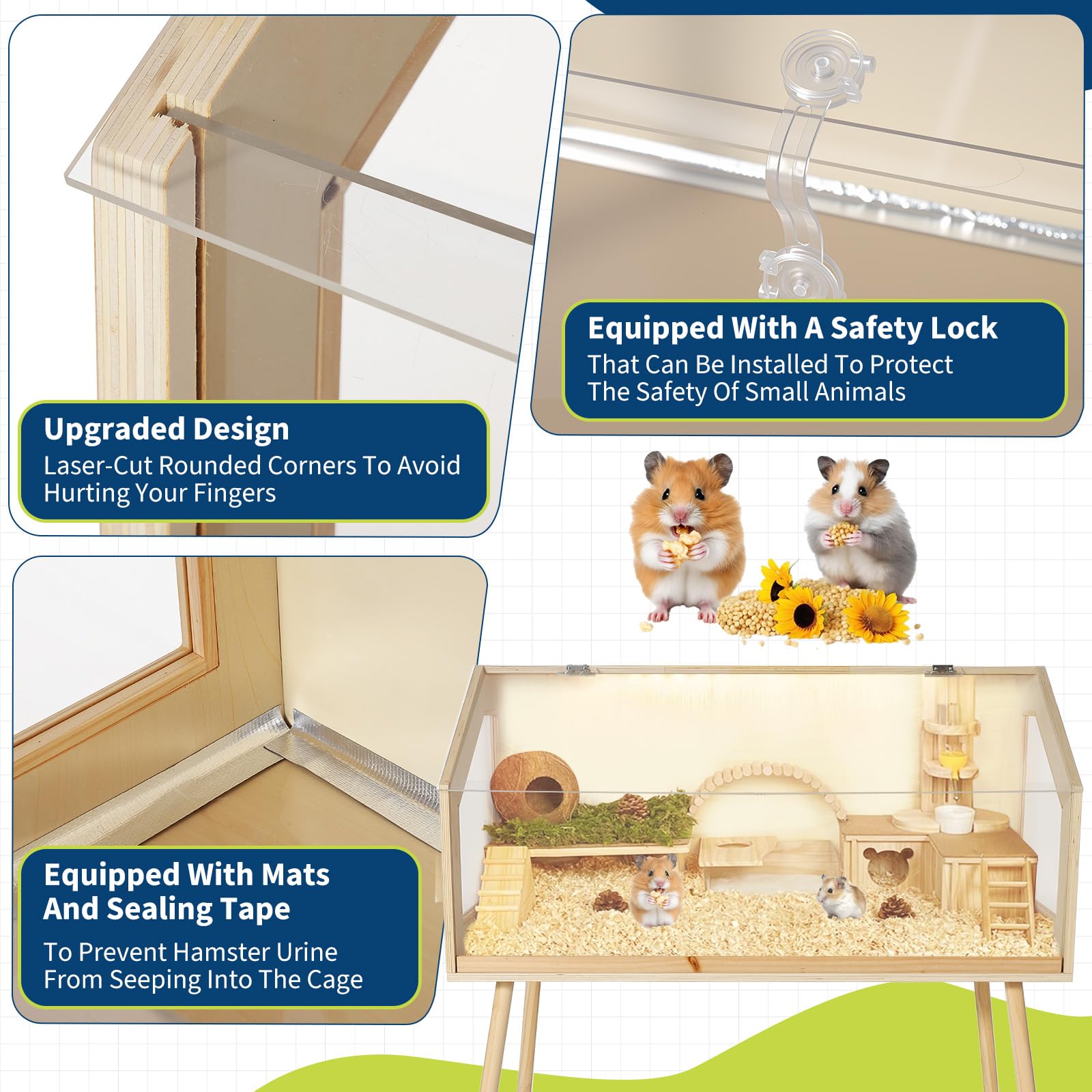 Garvee Cage pour hamsters avec pieds, grand enclos, fenêtre en acrylique anti-morsure, dessus ouvert, facile à nettoyer