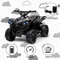 Garvee Quad électrique enfant 6 V avec éclairage LED, musique et conduite sécurisée, noir, dès 3 ans