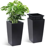 Garvee lot de 2 jardinières noires 41 cm avec indicateur d’eau et drainage, plastique durable, intérieur et extérieur - Noir