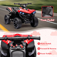 Garvee Quad électrique 6 V pour enfant avec LED, musique et conduite sécurisée, rouge, dès 3 ans