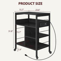 Garvee Meuble imprimante mobile à roulettes, 4 niveaux avec étagères, ports USB et prises intégrées, structure en acier robuste, noir rustique, pour bureau et maison