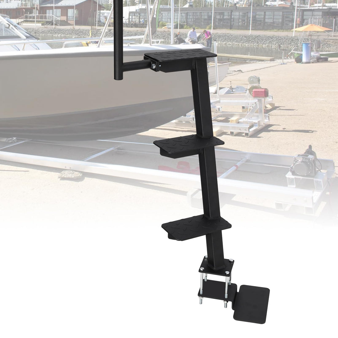 Échelle de remorque pour bateau Garvee à 3 marches avec poignée, surface antidérapante, acier, résistante aux intempéries, universelle, capacité de charge de 209 kg (460 lb), pour bateaux de pêche et de plaisance
