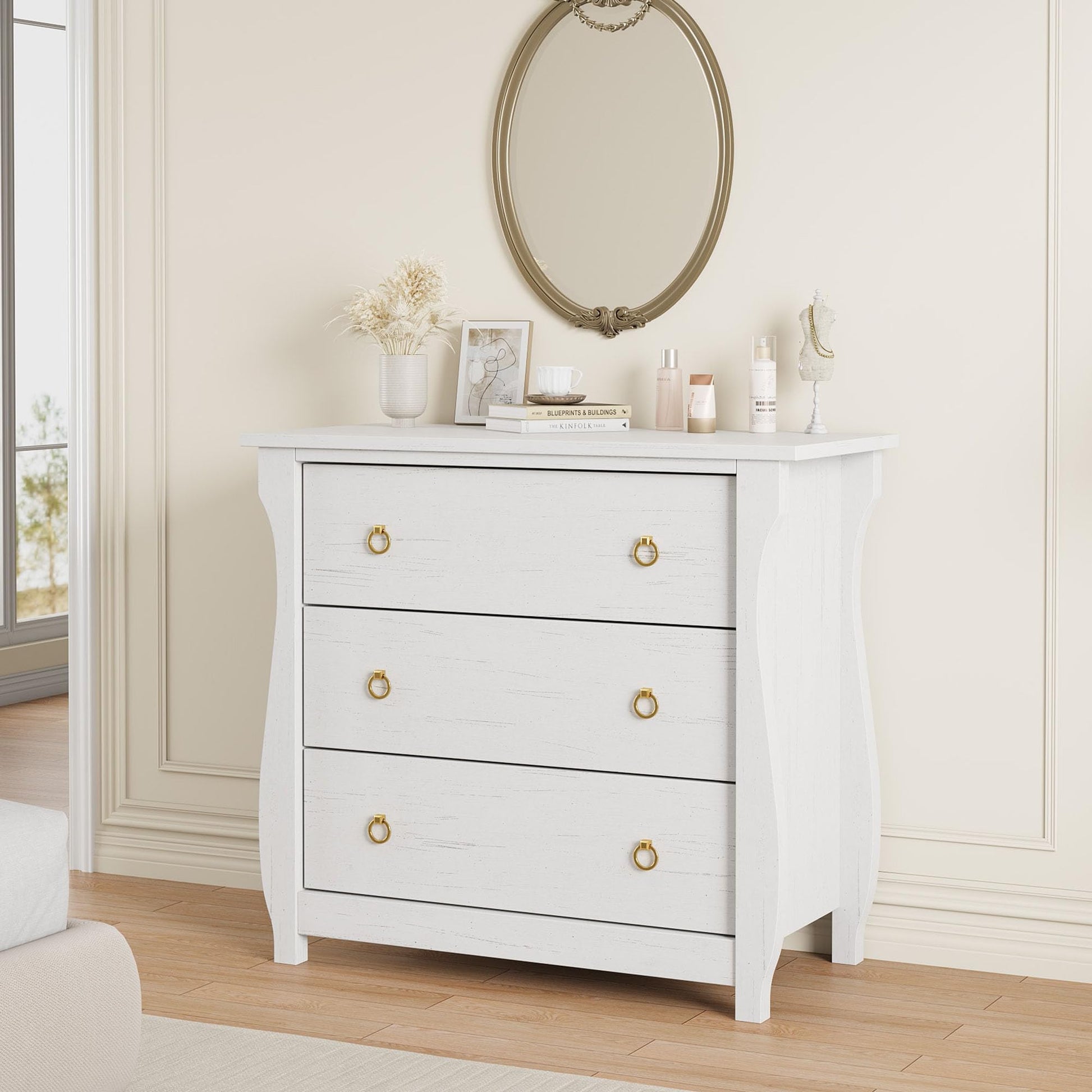 Garvee commode à 3 tiroirs, pour chambre, en bois rouge, poignées en métal, idéale pour le salon ou le couloir
