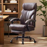 Garvee chaise de bureau, charge 227 kg, cuir respirant, repose-pieds rétractable, dossier inclinable 90 à 155°, soutien lombaire - Café