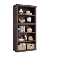 Garvee bibliothèque large 80 × 32 × 171 cm, 4 niveaux ouverts, finition marron et ancrages muraux