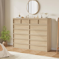 Commode Garvee à 7 tiroirs, chêne naturel, pour chambre à coucher, hauteur 117 cm, robuste, design moderne