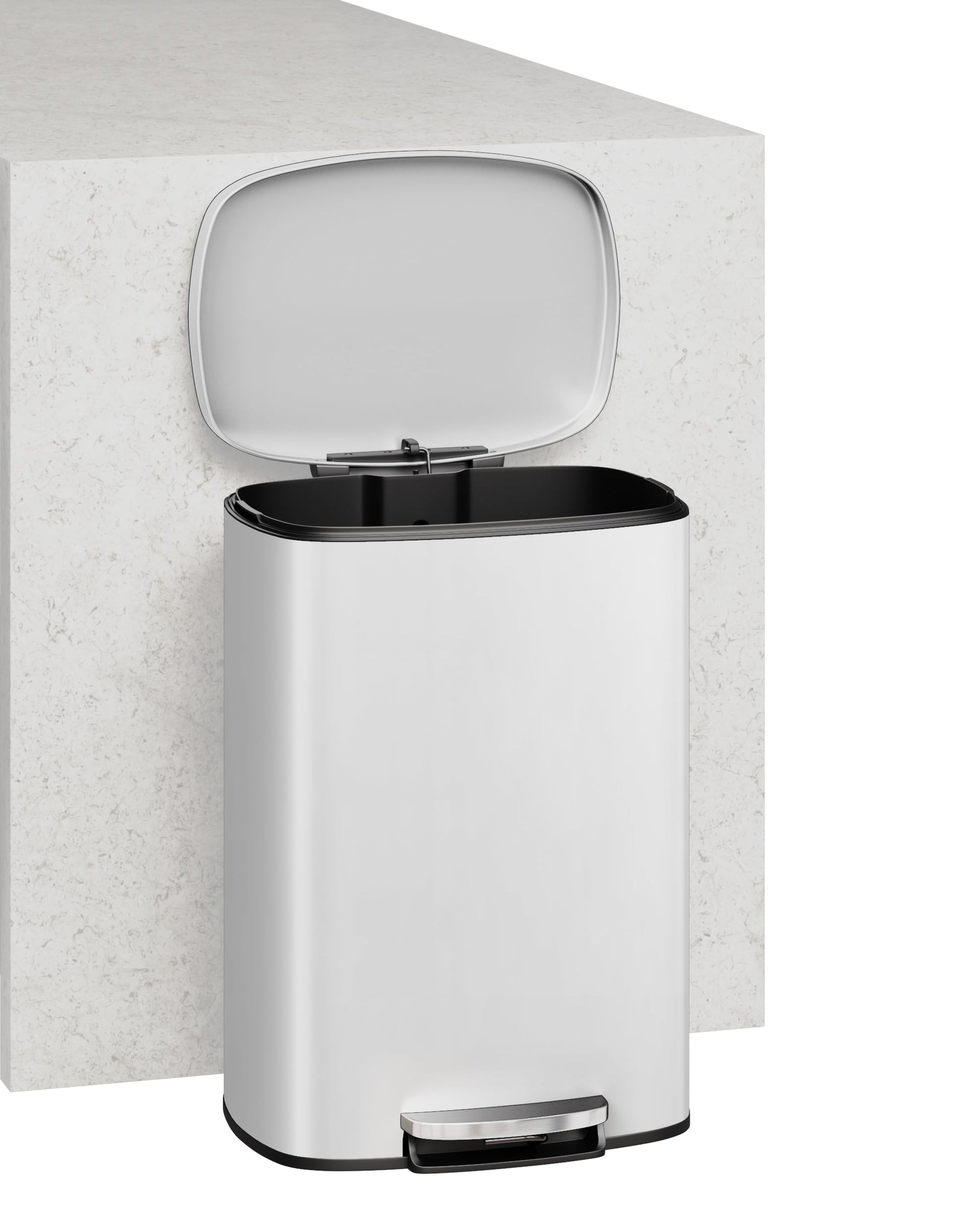 Ensemble poubelle Garvee 13,2 + 2,6 gallons en acier inoxydable avec couvercle, mécanisme à pédale, métal, blanc, pour la cuisine et la salle de bain, compact