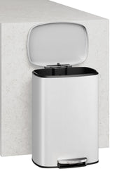Ensemble poubelle Garvee 13,2 + 2,6 gallons en acier inoxydable avec couvercle, mécanisme à pédale, métal, blanc, pour la cuisine et la salle de bain, compact