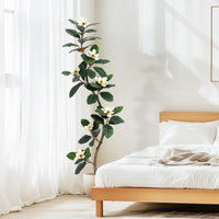 Garvee Arbre artificiel caoutchouc 183 cm en pot blanc, plante d’intérieur avec 7 fleurs de magnolia, idéale salon, bureau et décoration maison.