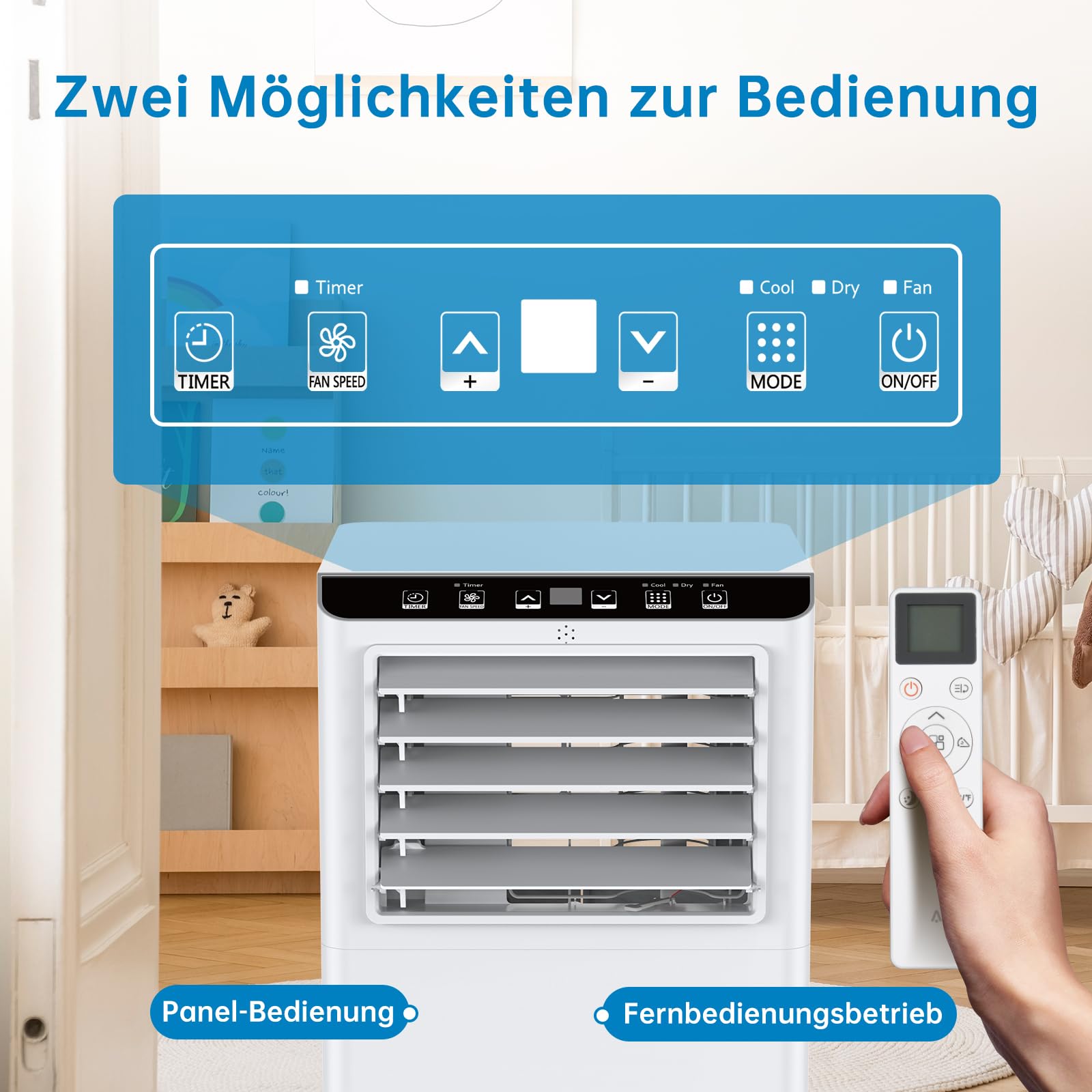 Garvee Climatiseur mobile 9000 BTU 2,6 kW, 3 en 1 silencieux 52 dB, avec déshumidificateur, ventilateur, mode nuit, roulettes 360°, pour 45 m²