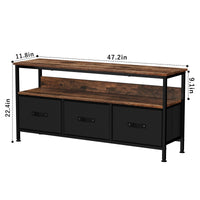Garvee Meuble TV 140 cm avec 3 tiroirs, structure en MDF et métal robuste, idéal pour le salon et la chambre, pieds réglables, compact, marron