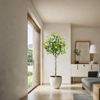 Citronnier artificiel Garvee de 1,5 m, réaliste, avec pot en ciment robuste, pour bureau et maison, vert et jaune