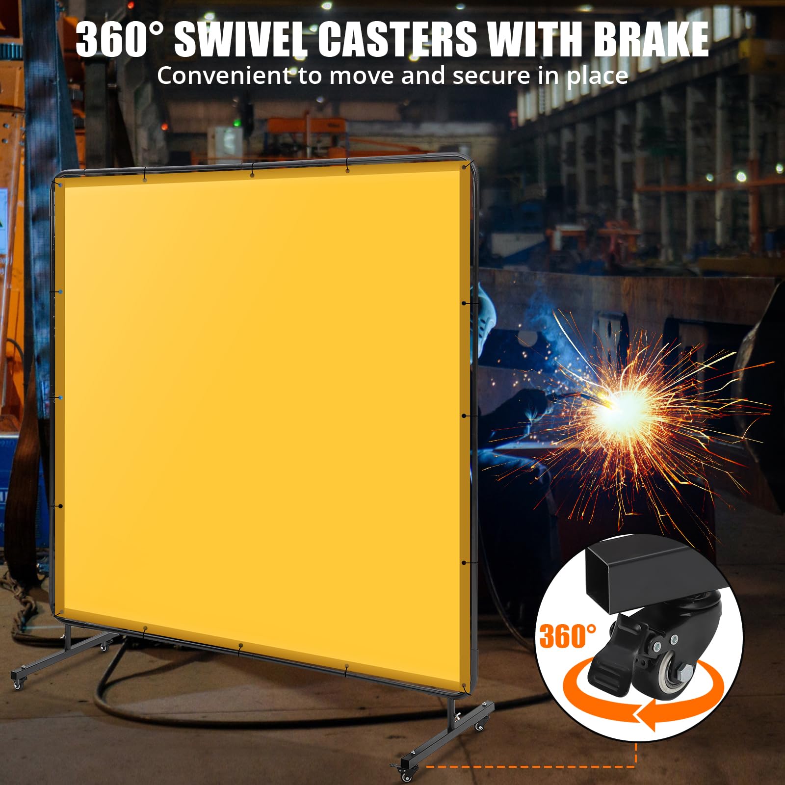 Écran de soudage Garvee 1,8 x 1,8 m avec cadre en acier, résistant aux UV, ignifugé, mobile sur roulettes pour atelier et garage, en PVC de qualité industrielle
