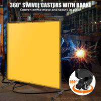 Écran de soudage Garvee 1,8 x 1,8 m avec cadre en acier, résistant aux UV, ignifugé, mobile sur roulettes pour atelier et garage, en PVC de qualité industrielle