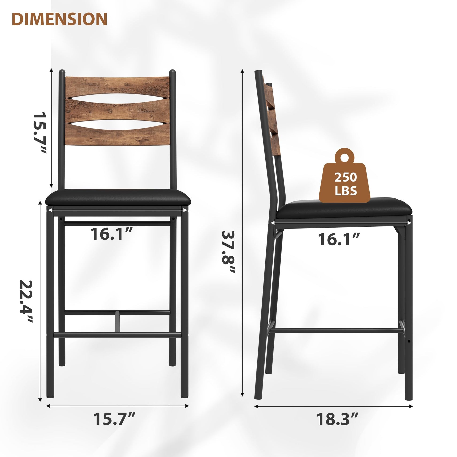 Ensemble de 2 tabourets de bar Garvee, bois et cuir PU, revêtement ergonomique, marron, pour îlot de cuisine et appartement