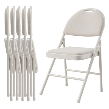Ensemble de 6 chaises pliantes Garvee avec coussins, structure en métal, pliables pour le bureau et l'extérieur, revêtement en similicuir, pieds antidérapants, empilables