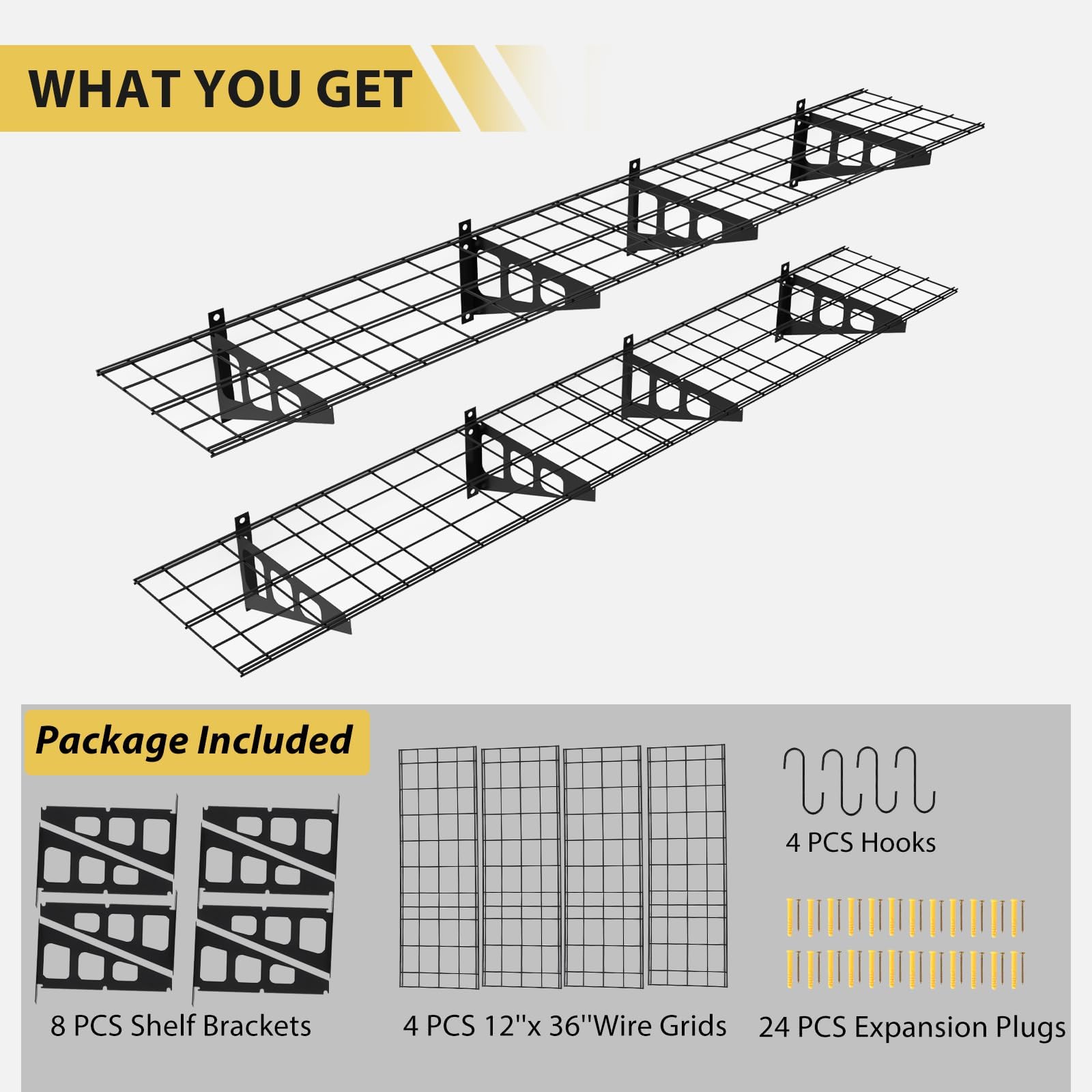 Étagère murale Garvee (lot de 2) 30 x 180 cm, acier thermolaqué avec crochets, pour atelier et entrepôt, 183 x 30 x 15 cm, noir, capacité de charge de 272 kg