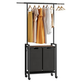 Panier à linge Garvee Trieur de linge à 2 compartiments avec barre de suspension et étagère en bois pour buanderie, 2 x 13 gal, noir