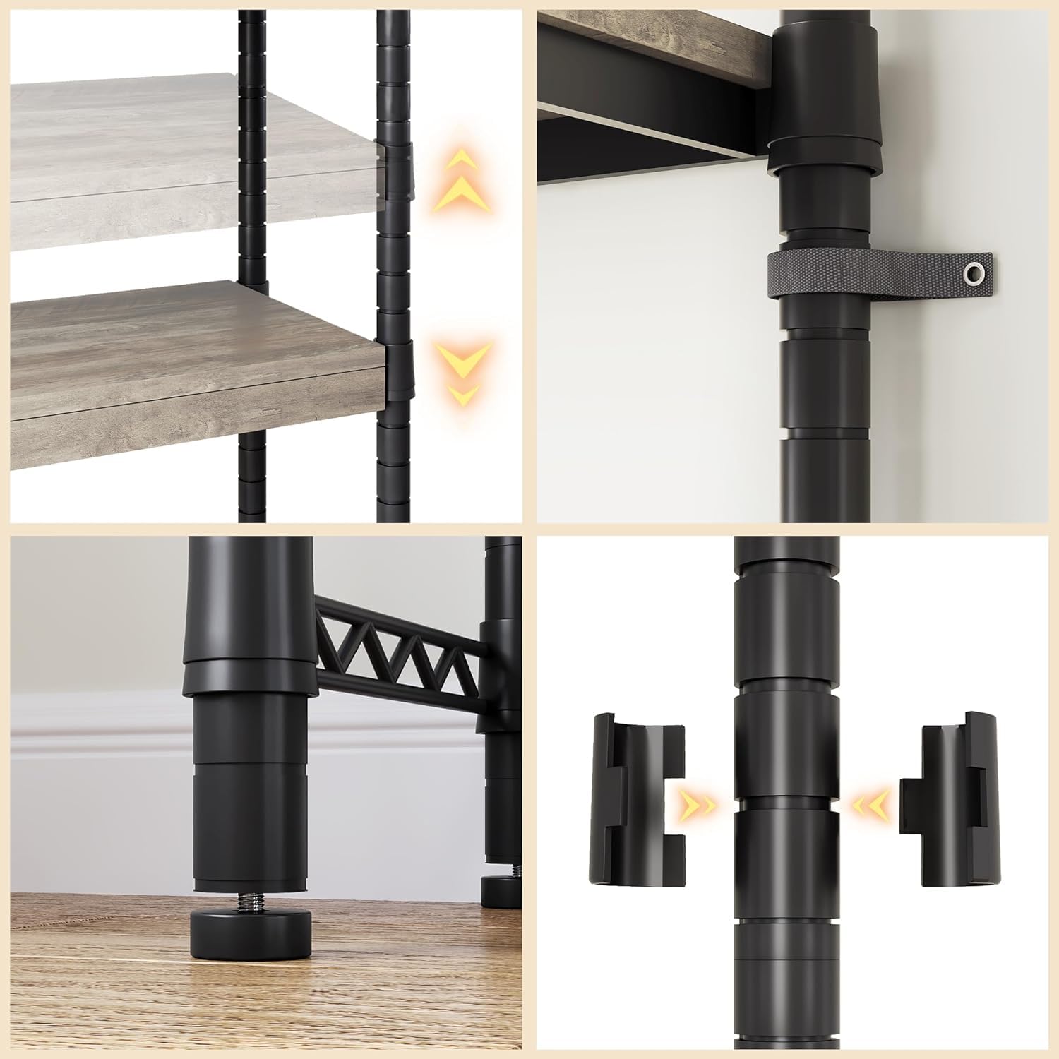 Étagère à lave-linge Garvee 30 pouces à 5 niveaux avec double couche, étagères en bois pour salle de bain et balcon, réglable, gris/noir