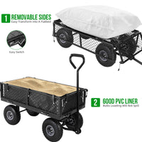 Chariot de jardin Garvee en acier robuste, pliable, capacité de charge de 227 kg, insert amovible, pneus pneumatiques de 20 cm, poignée ergonomique, polyvalent au jardin
