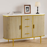 Garvee buffet moderne 120 cm avec portes coulissantes flûtées, 2 compartiments courbés, MDF durable, poignées métal, tiroirs fermeture douce, salon et cuisine, bois