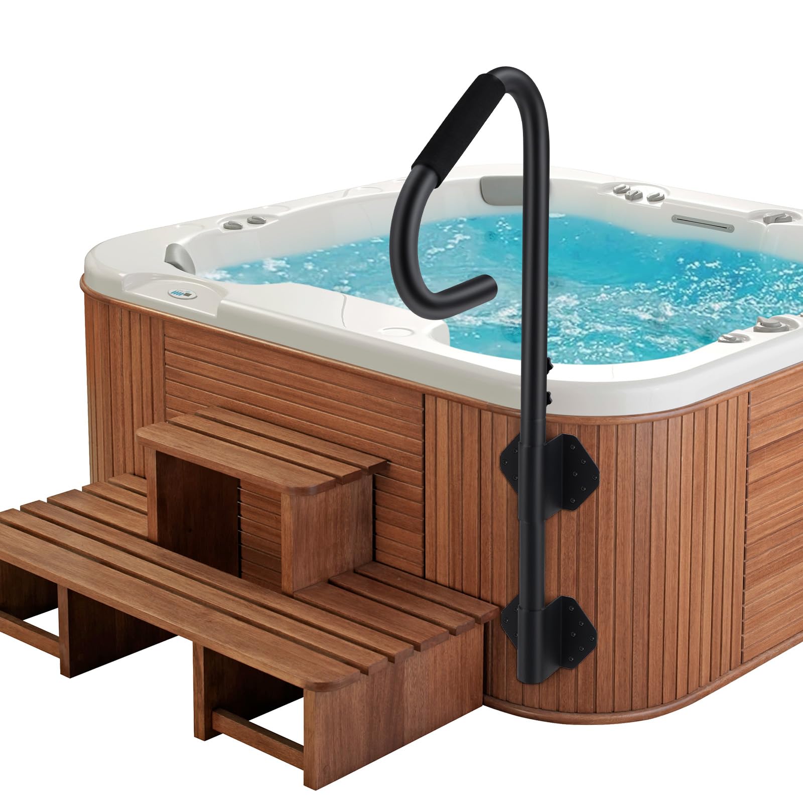 Main courante pour spa Garvee, rotative à 360°, réglable en hauteur de 45 à 120 cm, revêtement antidérapant, acier au carbone, pour une utilisation intérieure et extérieure.