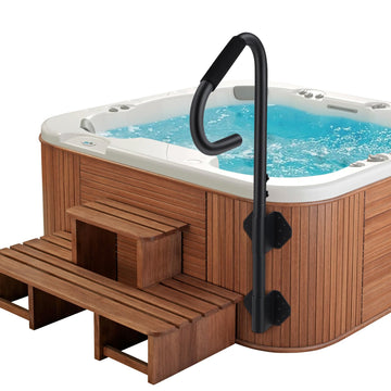 Main courante pour spa Garvee, rotative à 360°, réglable en hauteur de 45 à 120 cm, revêtement antidérapant, acier au carbone, pour une utilisation intérieure et extérieure.