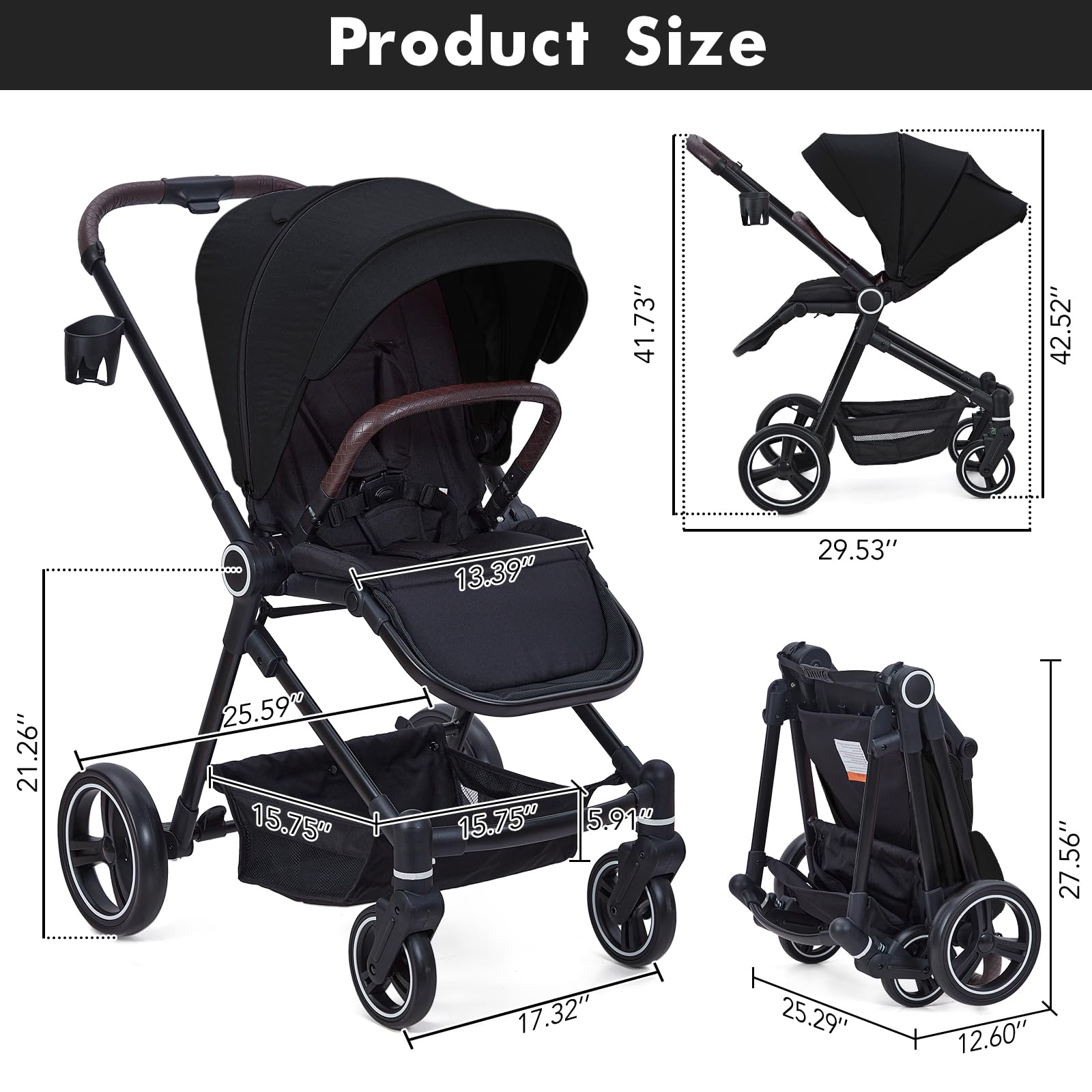 Poussette Garvee 3-en-1 – Avec harnais à 5 points, dossier réglable et design confortable