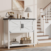 Console Garvee style ferme avec 2 portes, en bois robuste et résistant aux rayures, blanc et noir, 81 cm (32 pouces), idéale pour la cuisine et le salon.