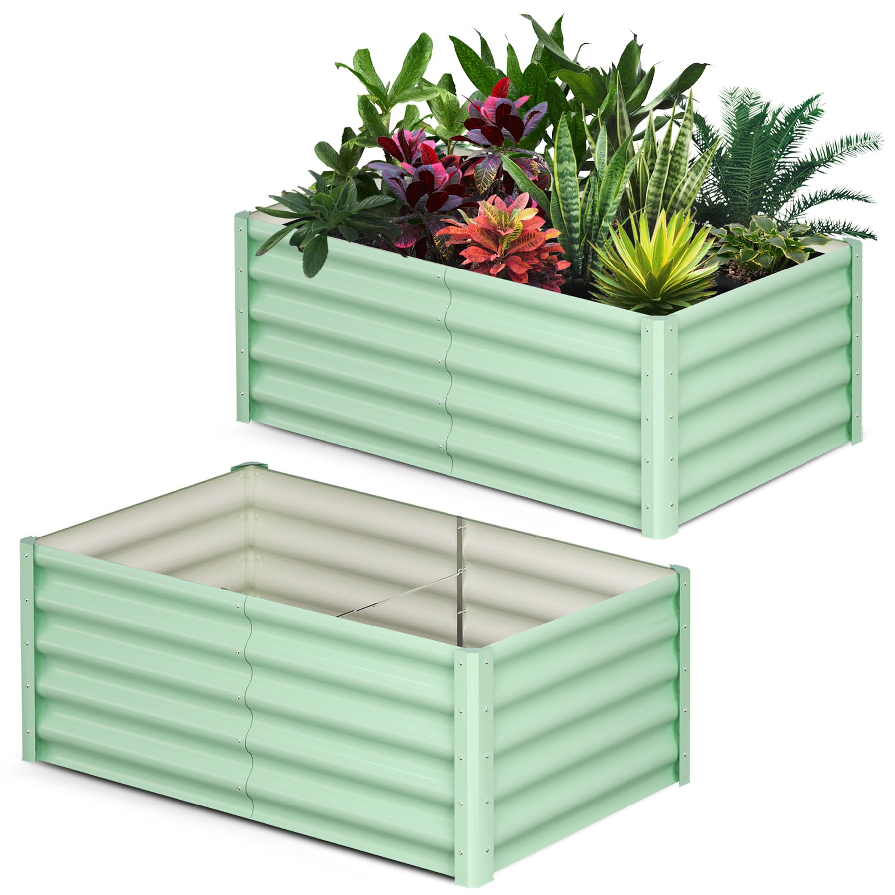 Jardinière surélevée galvanisée Garvee 180 x 90 x 45 cm en acier avec rebord de sécurité pour jardin et terrasse, durable et antirouille