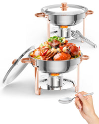 Garvee Lot de 2 plateaux chauffants pour buffet, 5 L, en acier inoxydable, couleur or rose, pour fêtes, mariages et événements
