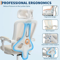 Garvee Chaise de bureau ergonomique avec appui-tête réglable, soutien lombaire et repose-pieds extensible, beige, hauteur réglable, maille respirante