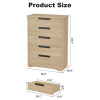 Commode Garvee à 5 tiroirs en bois avec poignées intégrées, idéale pour la chambre et le salon. Design moderne, robuste et polyvalente. Couleur : blanc.
