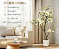 Magnolia artificiel Garvee blanc de 1,20 m avec branches ajustables pour une utilisation intérieure et extérieure, bureau et maison, matériau de haute qualité, base stable