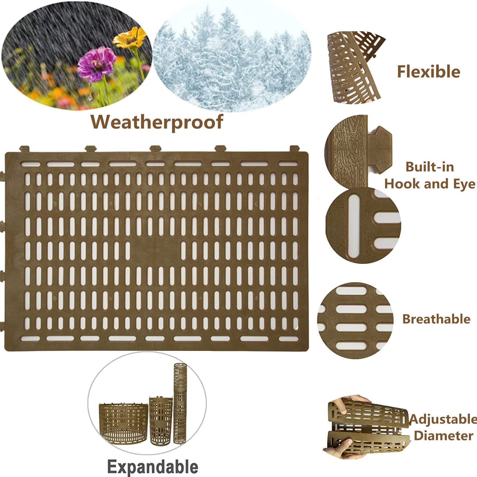 Garvee Protège-tronc ajustable 38 × 25 cm en PVC, maille de protection pour plantes et jeunes arbres, lot de 10, marron