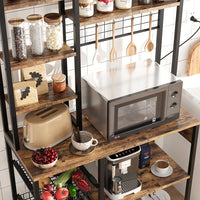 Garvee étagère de boulangerie avec prises électriques, support micro-ondes à 7 niveaux, structure en métal, étagères en bois, 90 × 40 × 178 cm, polyvalente et stable, rouge