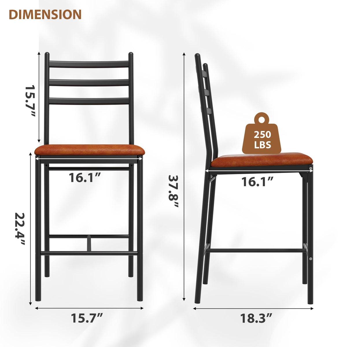 Ensemble de 2 tabourets de bar Garvee, en métal, revêtus de cuir PU marron, pour la cuisine et le bar, ergonomiques