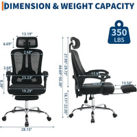 Garvee Chaise de bureau ergonomique avec appui-tête réglable, soutien lombaire et repose-pieds, tissu en maille respirante, noire