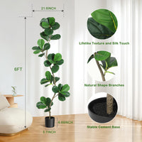 Garvee Ficus Lyrata Artificiel 180 cm, Plante Réaliste Résistante aux UV pour Intérieur et Extérieur, Maison et Bureau, Vert
