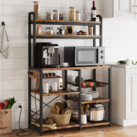 Étagère de boulanger Garvee avec 2 supports, panier à 5 niveaux en fil métallique, bois et métal, pour cuisine et coin café, 90 x 40 x 150 cm, robuste et polyvalente