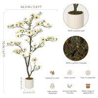 Magnolia artificiel Garvee de 1,8 m (6 pi) blanc avec branches ajustables pour une utilisation intérieure et extérieure, structure en métal, base stable