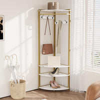 Armoire d'angle Garvee avec banc à chaussures, 6 crochets doubles, bois robuste, pour entrée et couloir, 180 cm, gain de place