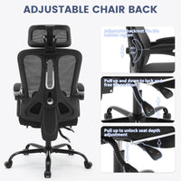 Chaise de bureau ergonomique Garvee avec soutien lombaire réglable, repose-pieds, maille respirante, idéale pour le bureau et le gaming, réglable, noire