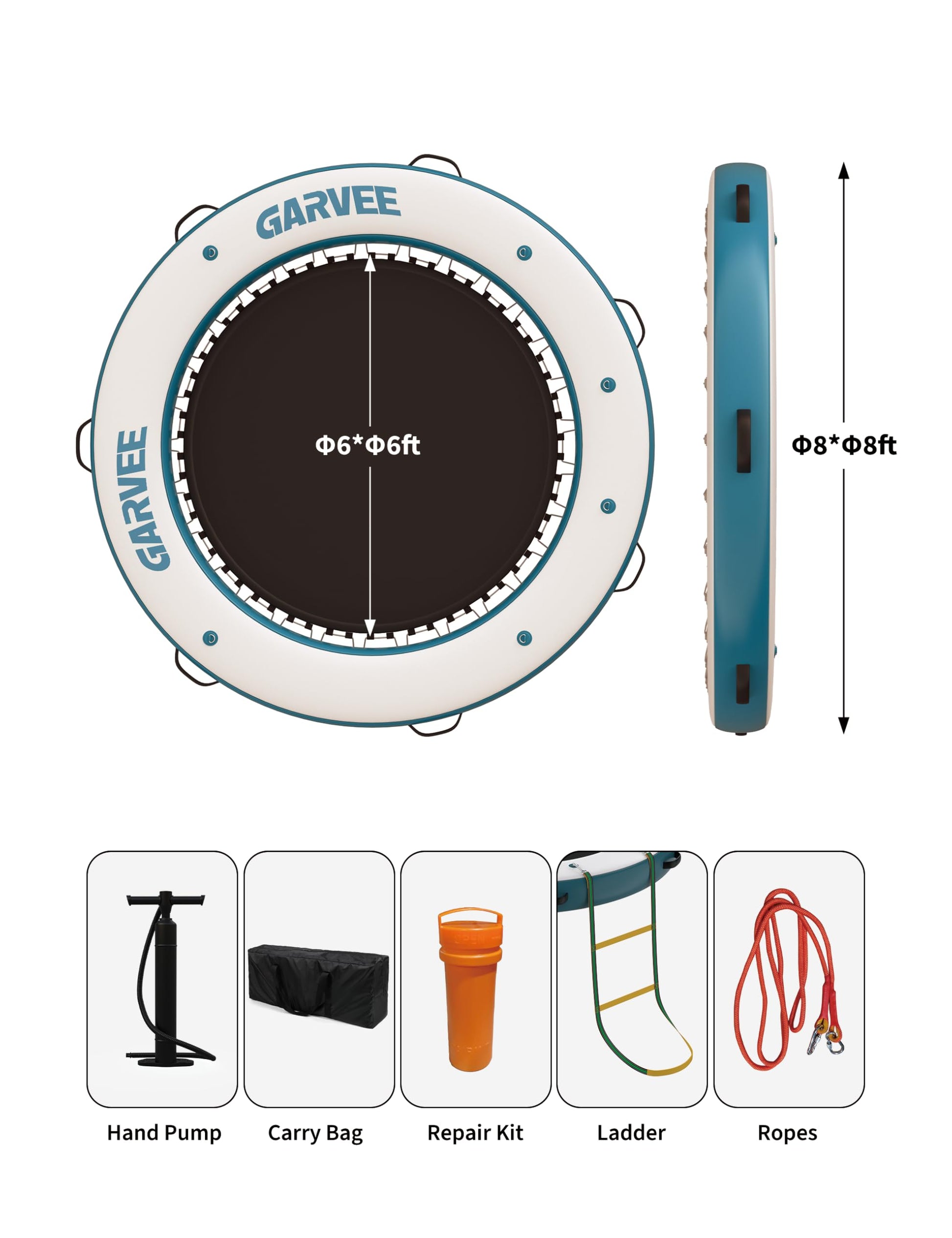Garvee Hamac flottant gonflable 305 cm ou 244 cm, maille PVC marin, ancrage sécurisé, pour piscine et lac, multicolore.