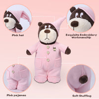 Ours en peluche interactif Garvee avec pyjama rose amovible pour enfants, doux et confortable, rose