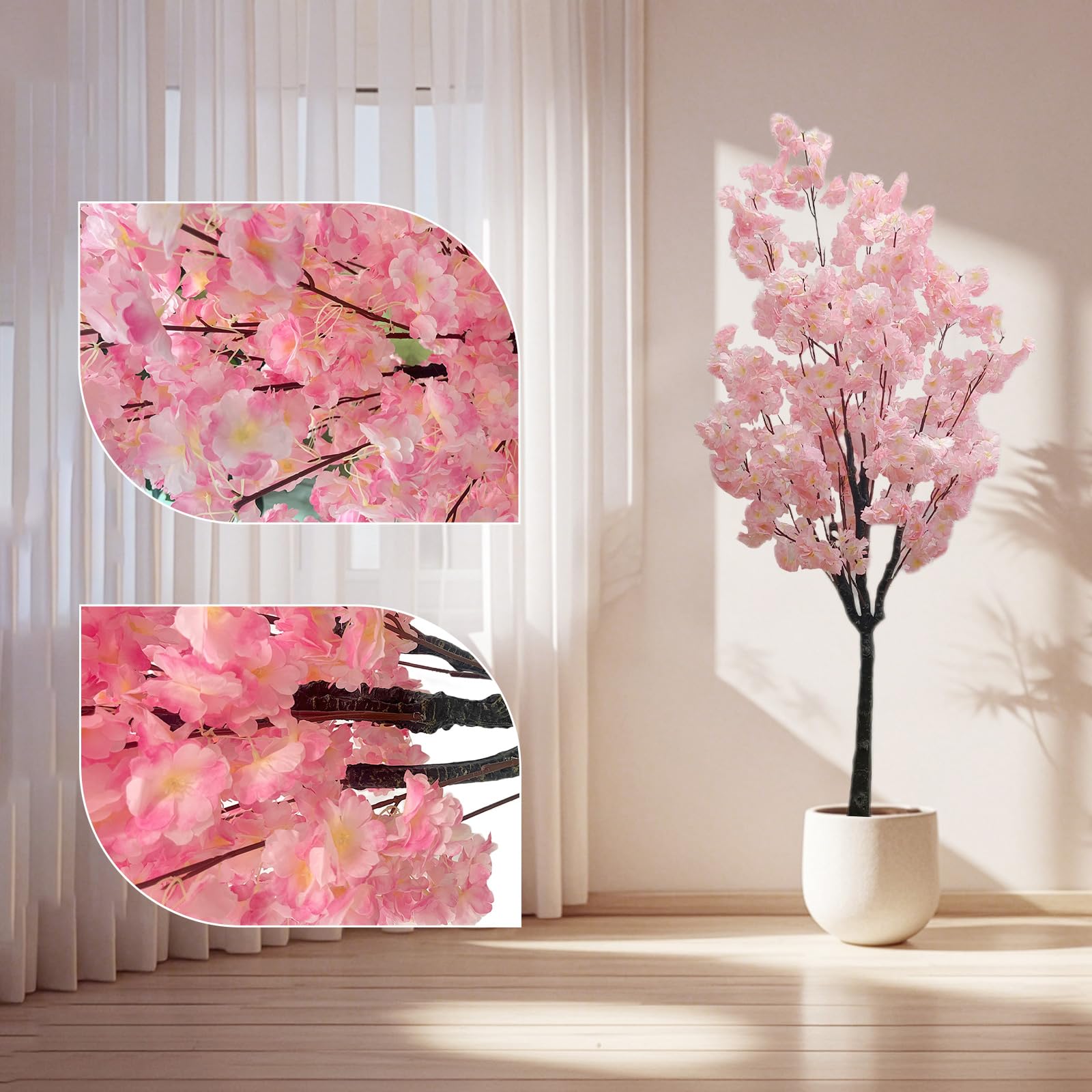 Arbre de cerisier artificiel Garvee de 150 cm avec fleurs roses pour la décoration de la maison, des mariages, des fêtes, du jardin et du bureau.
